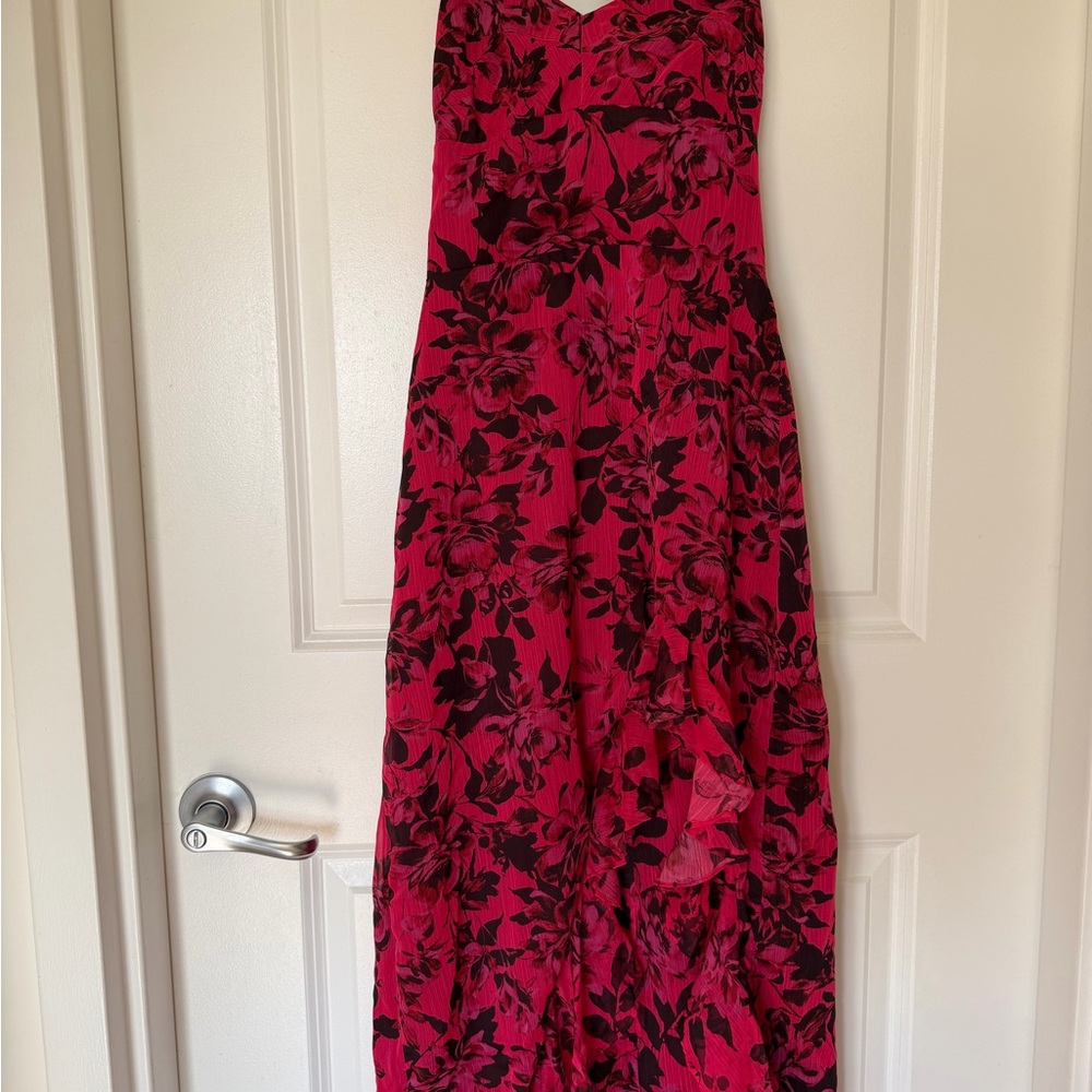 Amanda Uprichard Strapless Pink and Black Floral Dress